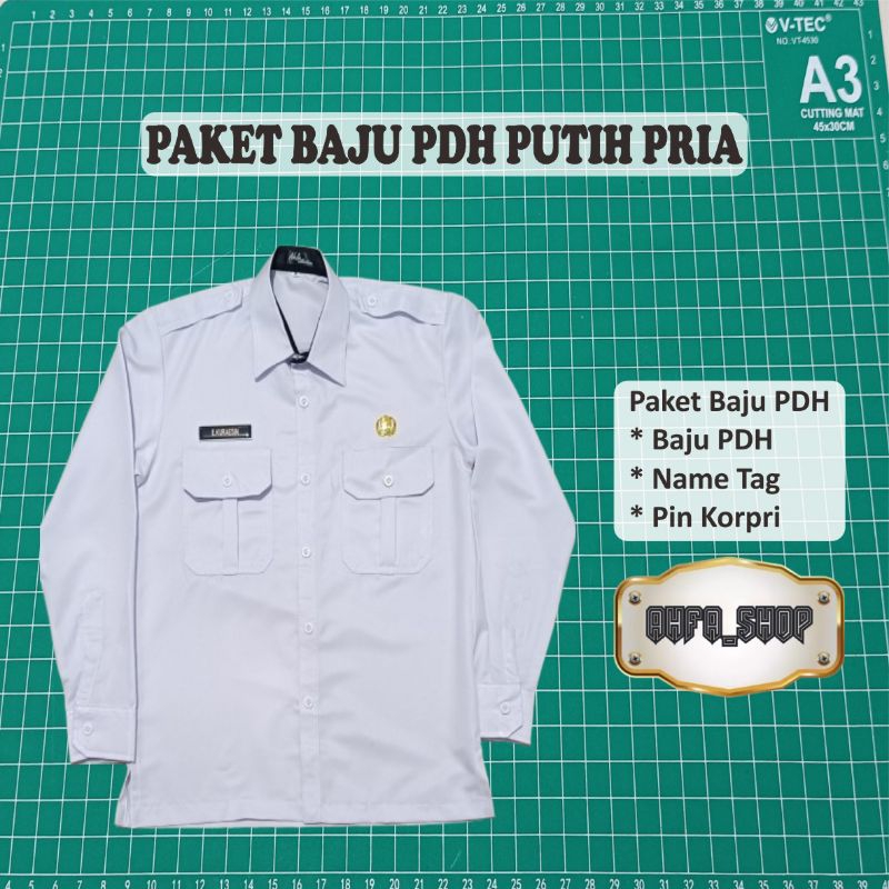 Paket Baju PDH Pria Papan nama dada Lencana Korpri (Baju PDH, Nametag & pin korpri)