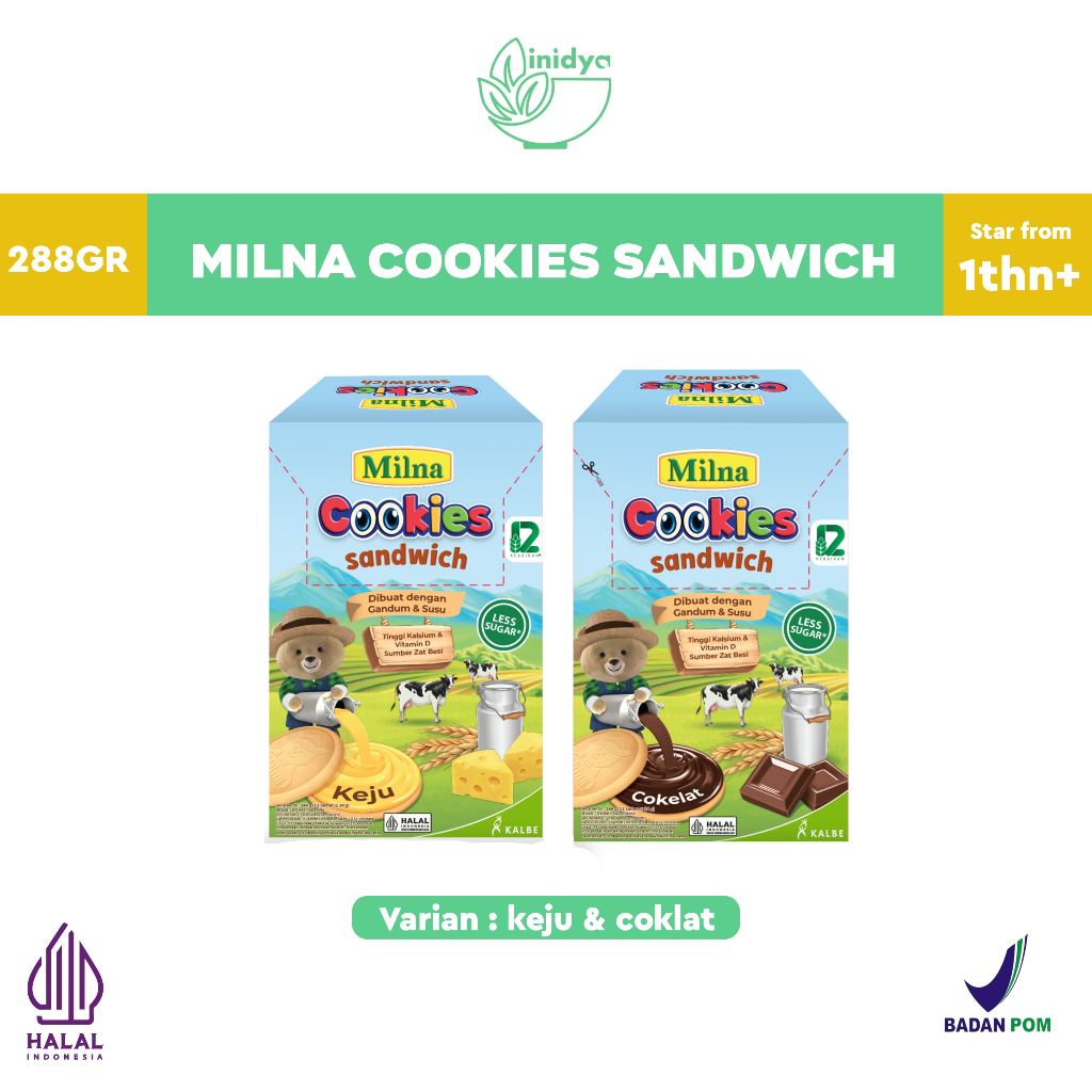 MILNA COOKIES SANDWICH BOX (288gr) - Biskuit Mpasi Bayi | Biskuit Milna 1 tahun Rasa Coklat dan Keju