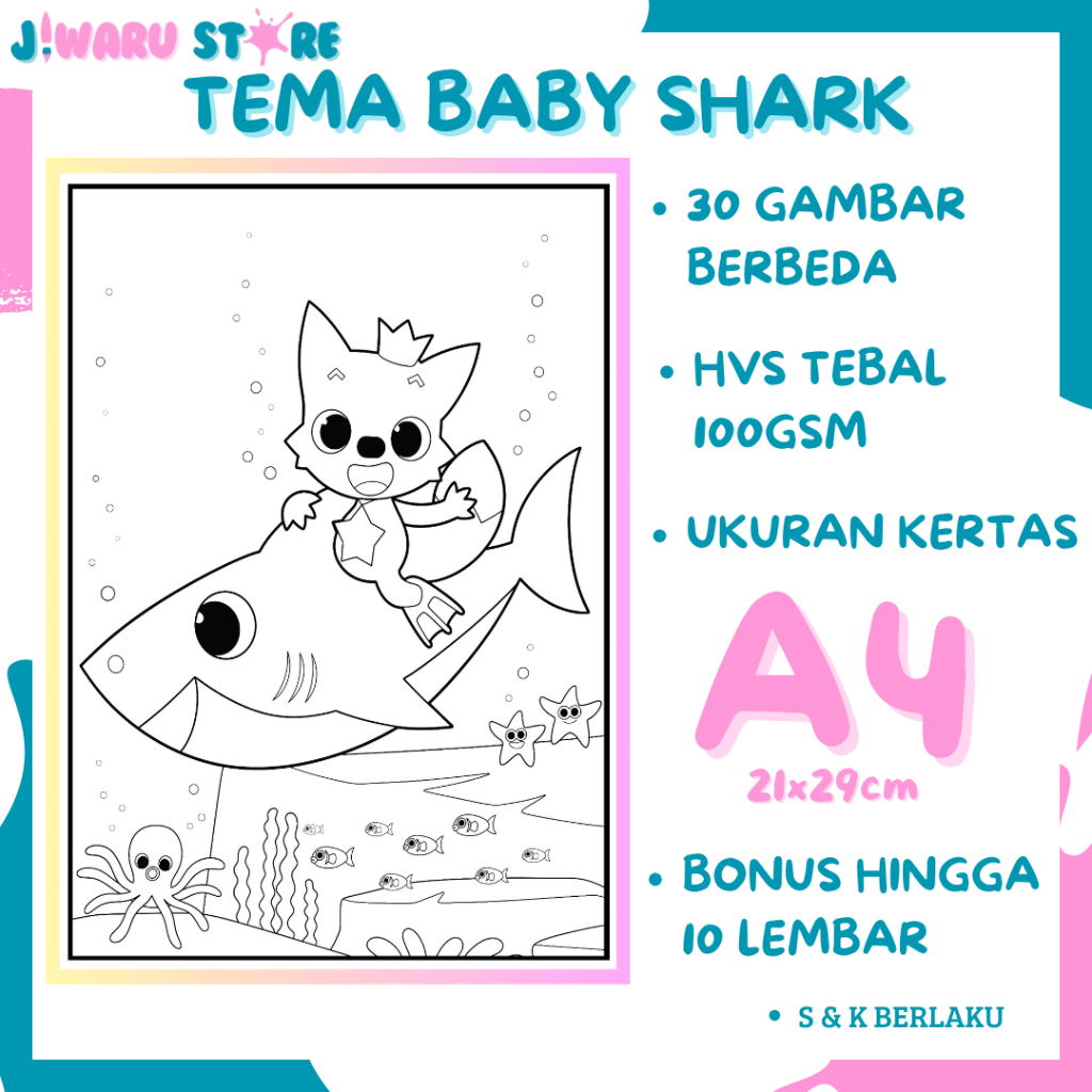 

30 Gambar Kertas mewarnai anak / Coloring / Sketsa Tema Baby Shark