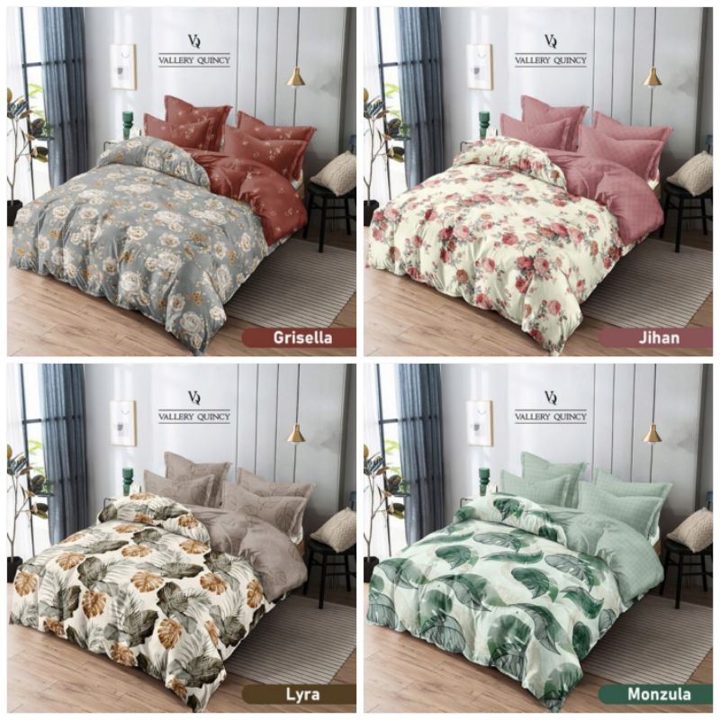 Bedcover vallery quincy motif / Satu set bedcover vallery printing ukuran 180x200 tinggi 30cm