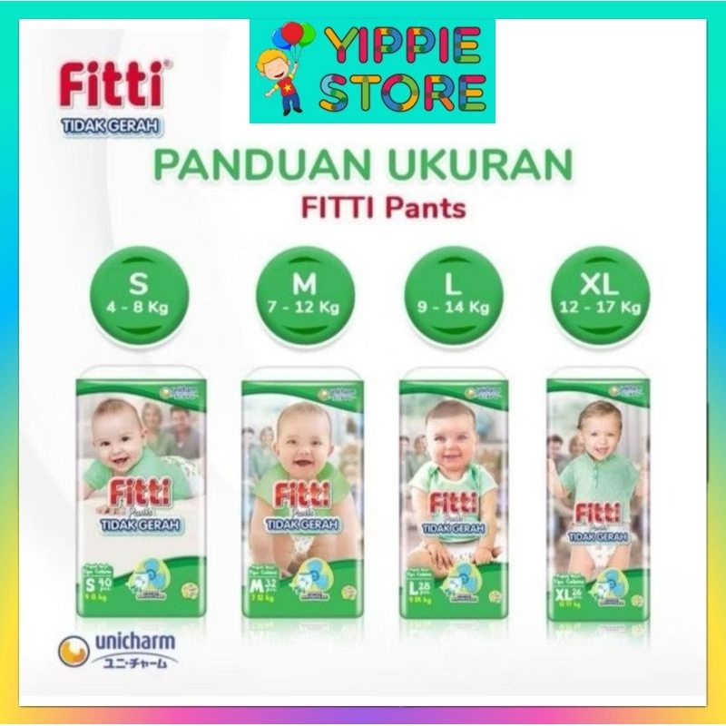 YIPPIE - Fitti Pants Diapers S40, M32, L28, XL26 Pampers Popok Anak Bayi