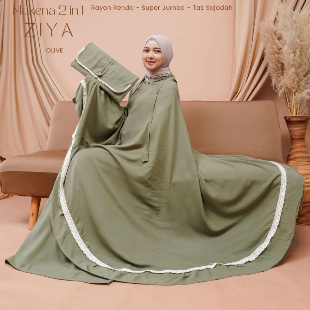 Mukena Dewasa Polos Renda Resliting Rayon ZIYA Super Jumbo Traveling 2in1