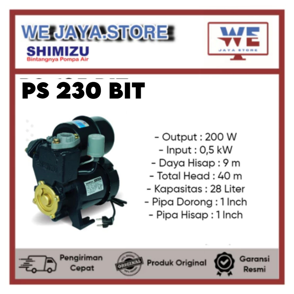 Pompa Air Shimizu PS-230BIT Mesin Pompa Air Otomatis Sumur Dangkal
