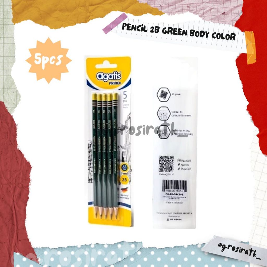 

AGATIS PRIME WOOD HEXAGONAL GRAPHITE PENCIL 2B GREEN BODY COLOR in BLISTER CARD SET 5 PIECES