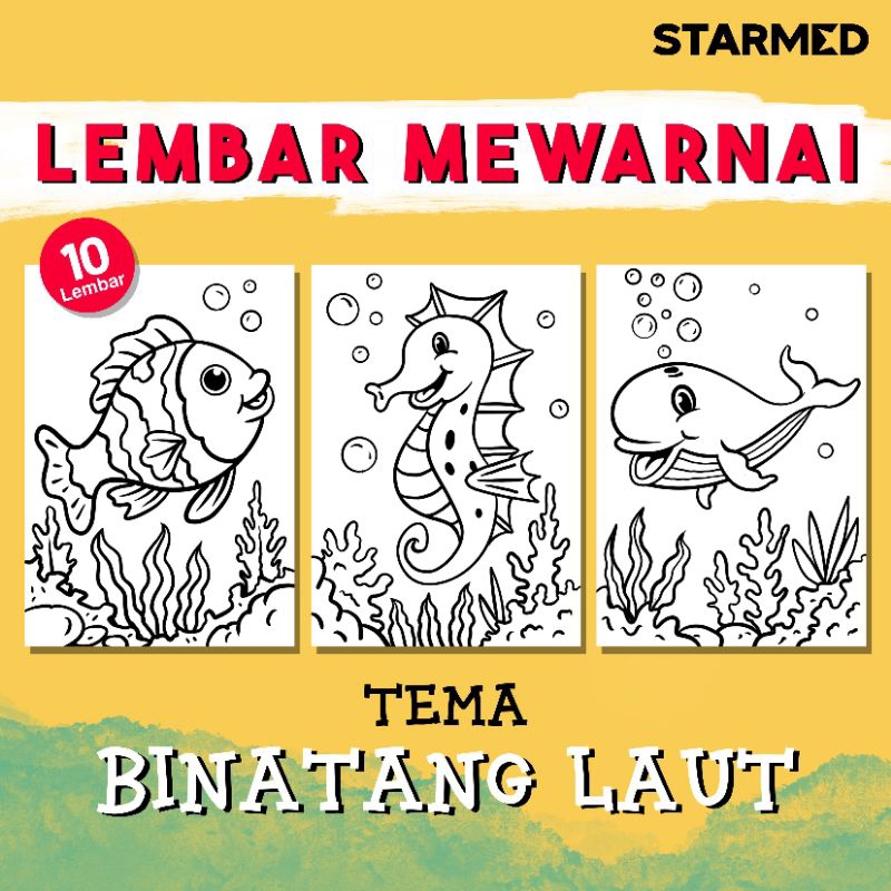 10 LEMBAR GAMBAR MEWARNAI ANAK PAUD DAN TK | MEWARNAI GAMBAR HEWAN UNTUK ANAK | GAMBAR MEWARNAI IKAN