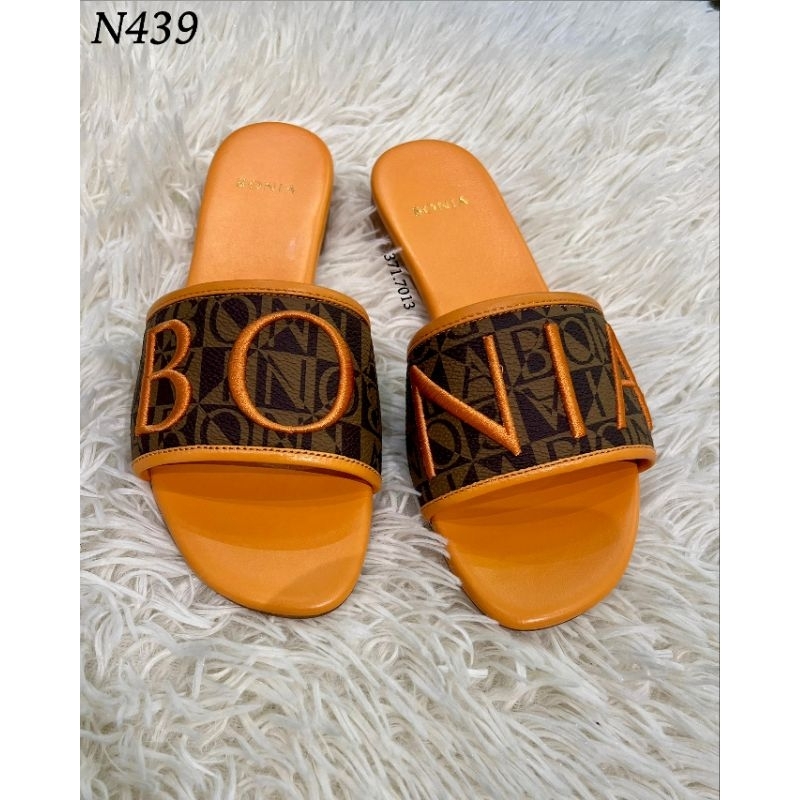 sandal teplek bonia original flat shoes orenge monogram