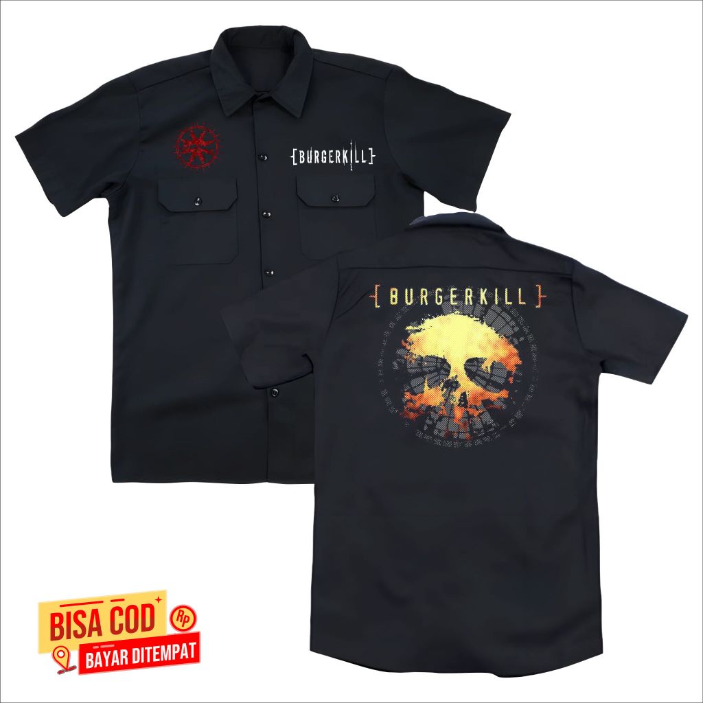 KEMEJA WORKSHIT pendek pria band metal BURGERKILL original distro - WORKSHIT pendek METAL UNDERGROUN