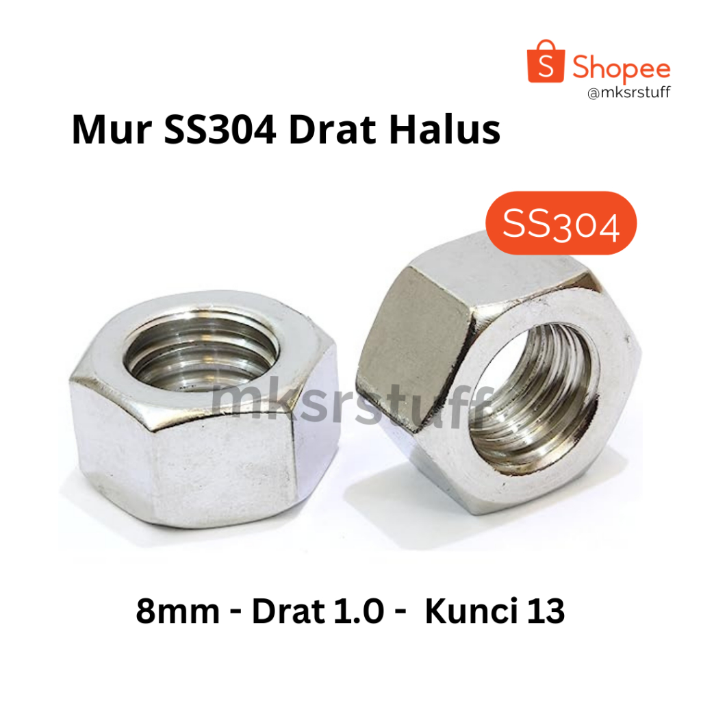 Mur Drat Halus MERK THE Stainless Steel 304 - M8, M10, M16