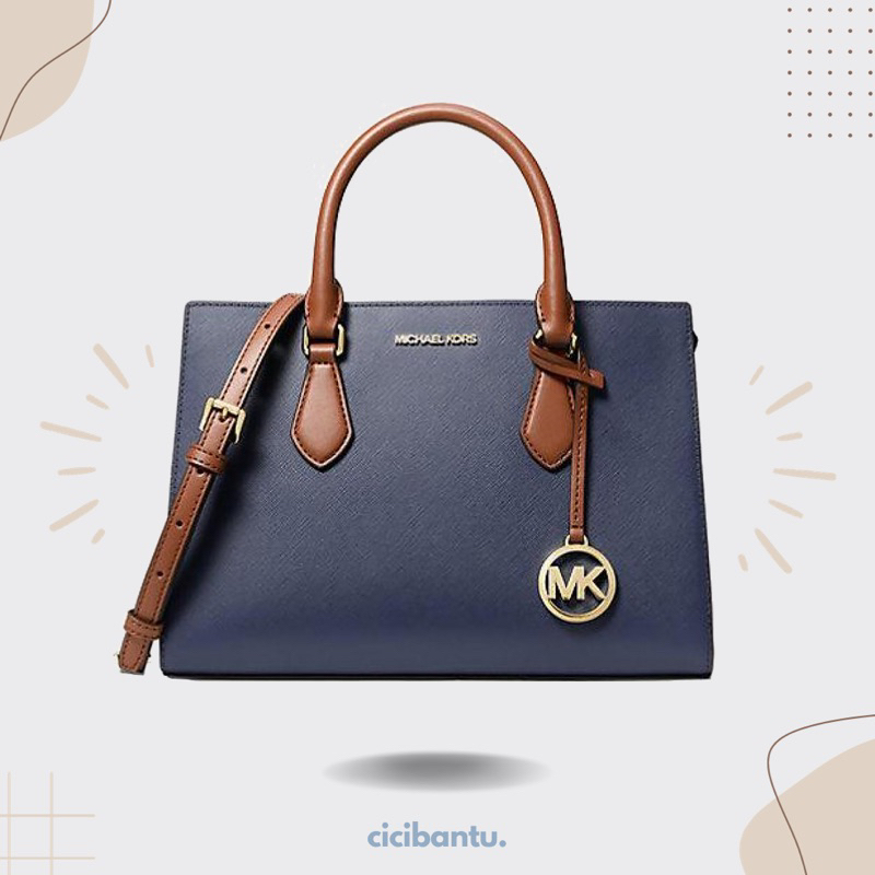 (ASLI) Tas MICHAEL KORS Sheila Medium Center Zip Satchel – Navy/brown Bag