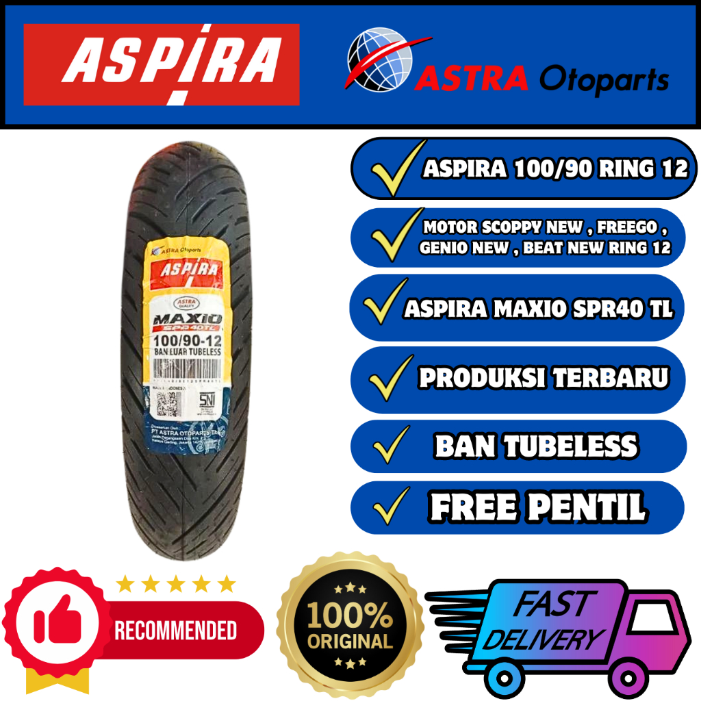 BAN 100/90 12 ASPIRA Tubeless untuk Ban Depan Motor Honda Scoopy New esp Ring 12 Scopy Donat Genio N