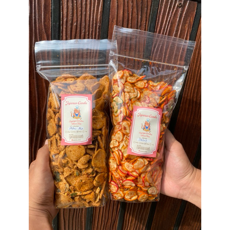 

Paket Combo - 500gr Basreng koin pedas asin rempah + 500gr Kerupuk seblak bantet pedas asin