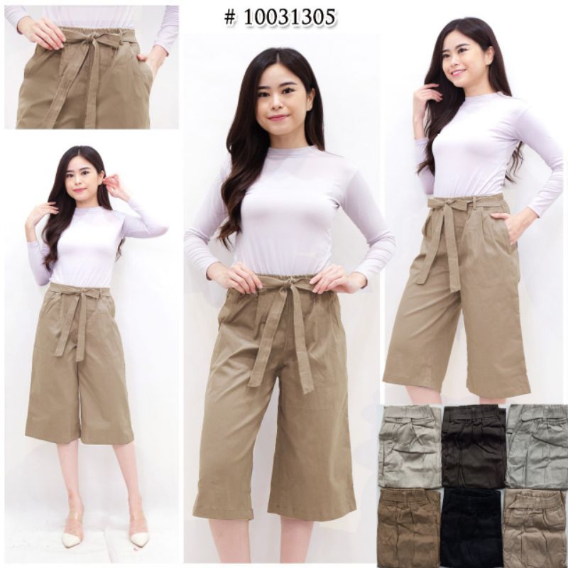 Celana Kulot Wanita Kaki 7/8 10031305 / Kolor Kasual Tali Pita / Celana Kaki Lebar / Square Pants / 