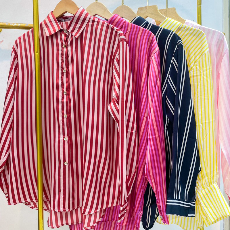 kemeja salur wanita silk premium