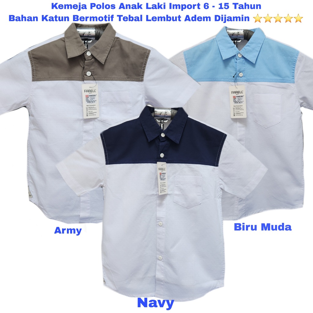 Kemeja Pendek Polos Motif Anak Laki 5-15 Tahun Katun Premium Hem Remaja Tanggung