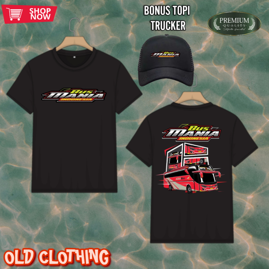 KAOS BUS MANIA INDONESIA BAHAN COTTON COMBED 30S BONUS TOPI TRUCKER