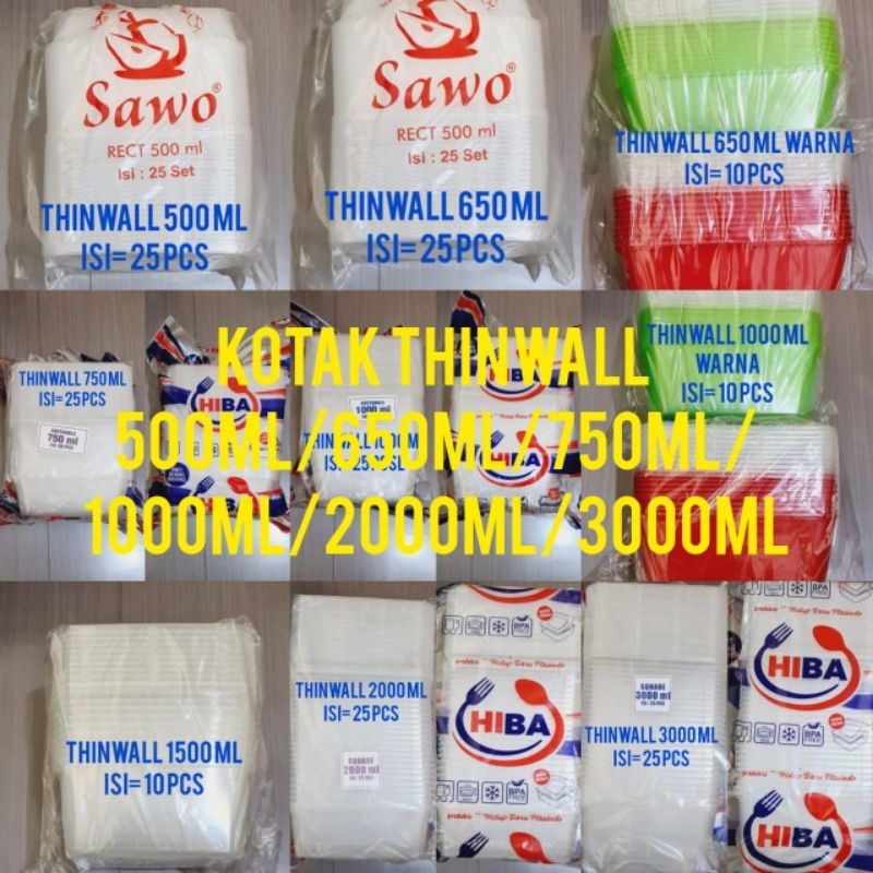 Thinwall Kotak/ Square Rectangle Bening Warna 500ml/650ml