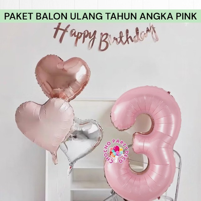 Paket ULANG TAHUN HBD ANGKA PINK / Dekorasi Ulang Tahun