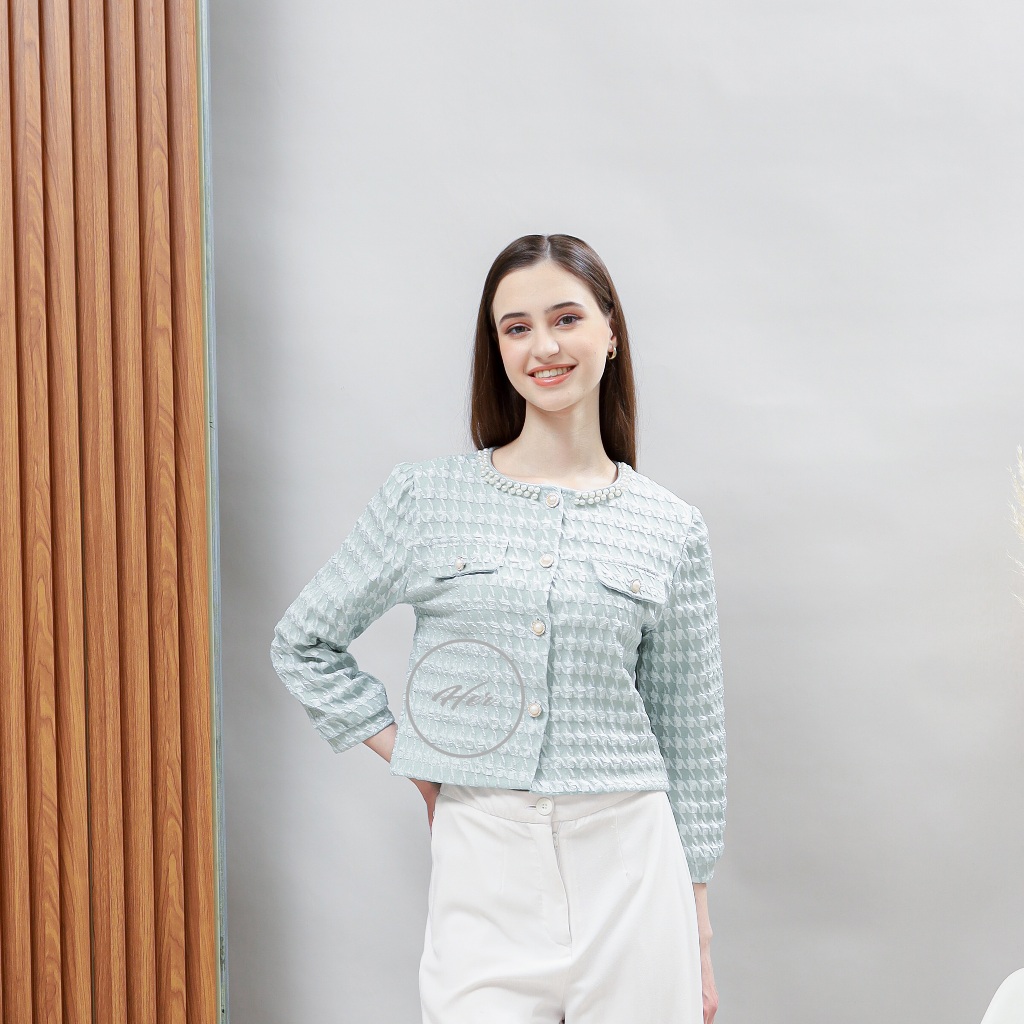 HERCHOICE NJ010 Blazer Top Katun Kringkel Premium | Atasan Long Square Atasan Kerah Rajut Kaos