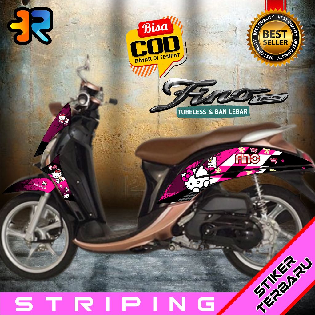 Striping Motor Yamaha Fino New 125 Motif Hello Kitty Motorcyle Stiker Terbaru Premium