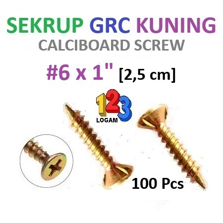 100 Pcs #6x1" Sekrup Baut GRC Kalsiboard / Calciboard Kuning 2,5 cm