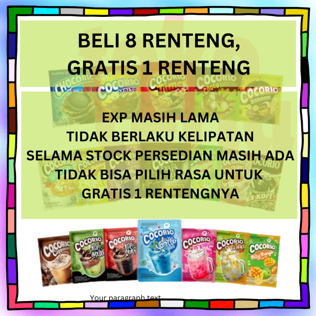 

[BELI 8 GRATIS 1] COCORIO - Minuman Serbuk Rasa Buah dan Coklat 1 RENTENG 10PCS