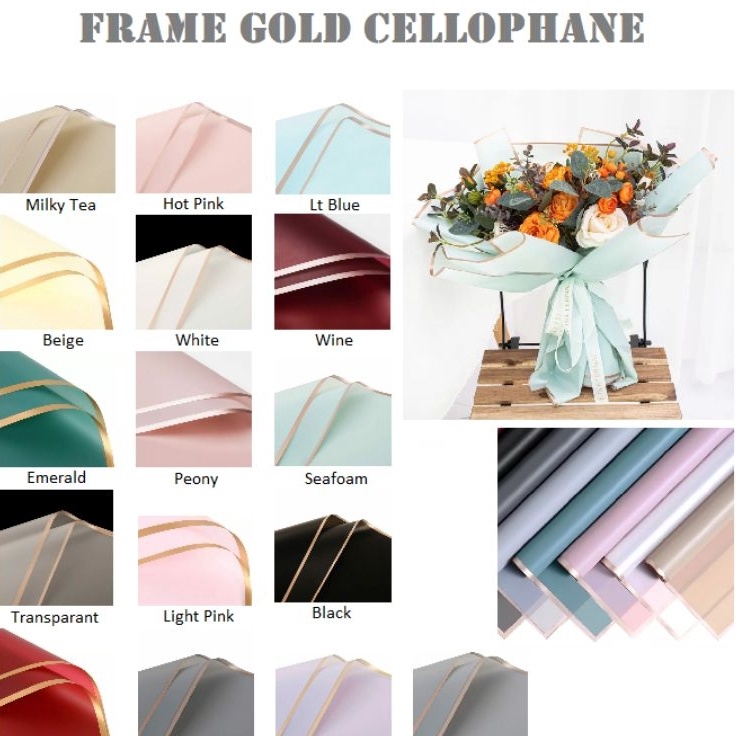 

Hadir Favorit Per pack 2lbr Flower Wrapping Frame Gold CellophaneKertas Bunga