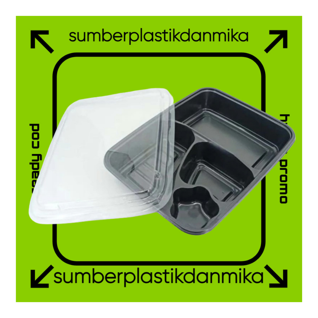 [10 SET ] Mika Bento Motif Sekat 4 + Tutup Bahan Tebal Tray Bento Kotak Nasi HokBen
