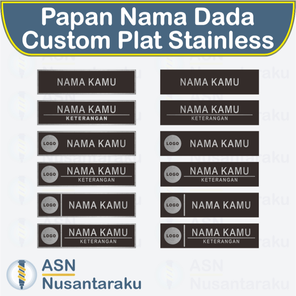 

ASN Nusantaraku | Nametag Papan Nama Dada Custom Stainless Semua Jenis Tipe Model