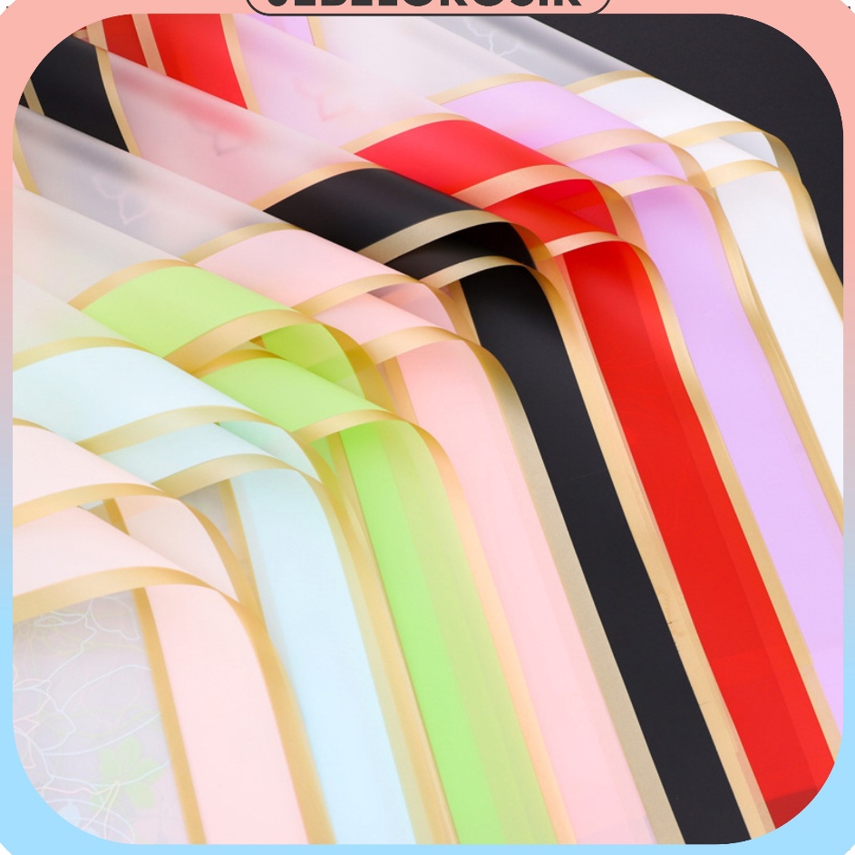 

Paket Terbatas 2 LEMBAR Kertas Buket Bunga Uang Cellophane Flower Wrapping Paper Double Frame List Gold KB627
