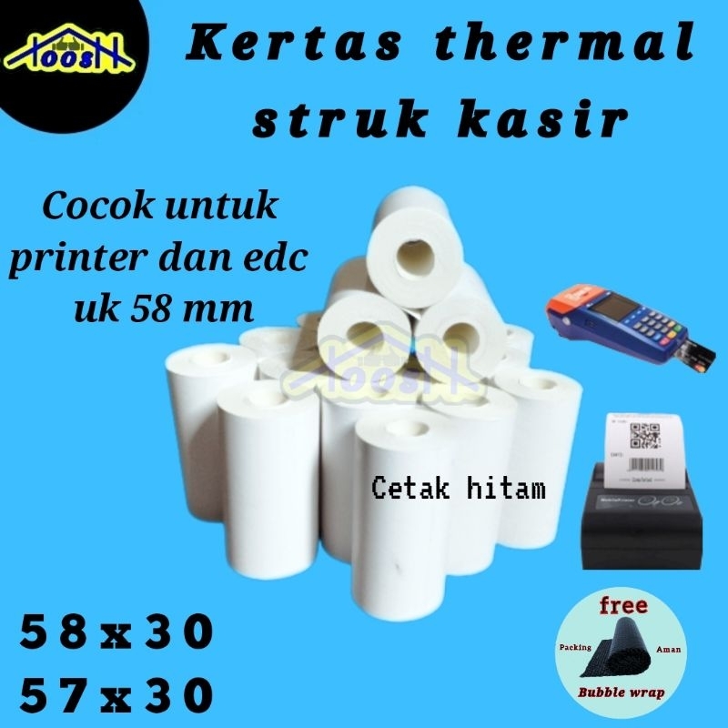 

Kertas thermal struk kasir 58 x 30 /57 x 30 kertas thermal kasir toko edc thermal paper roll kertas termal 58 mm kertas printer thermal 58mm