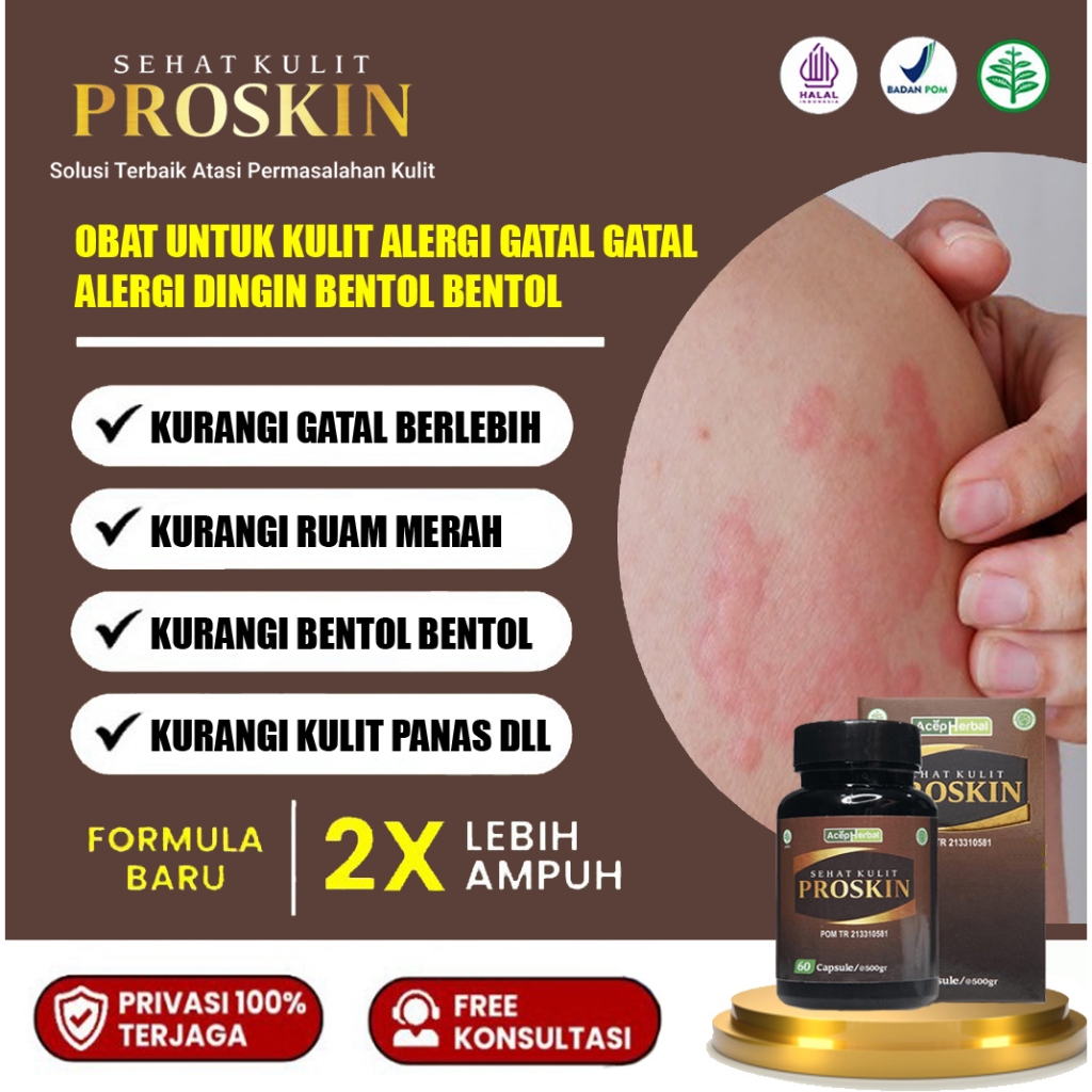 Obat Gatal Kulit Alergi Dingin Obat Biduran Bentol Kulit Gatal Gatal - PROSKIN Kapsul Sehat Kulit