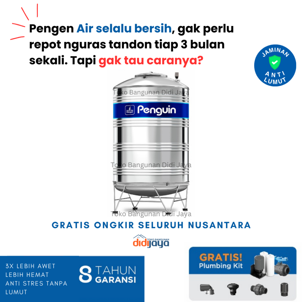 Tandon Air Stainless Steel 1000 Liter Penguin | Toren Air | Tangki Air Stainless Steel TBSK 1000