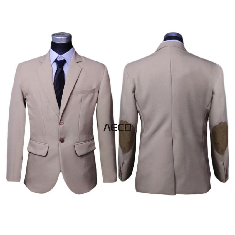 AECO Jas Blazer Pria Casual Elbow Latte