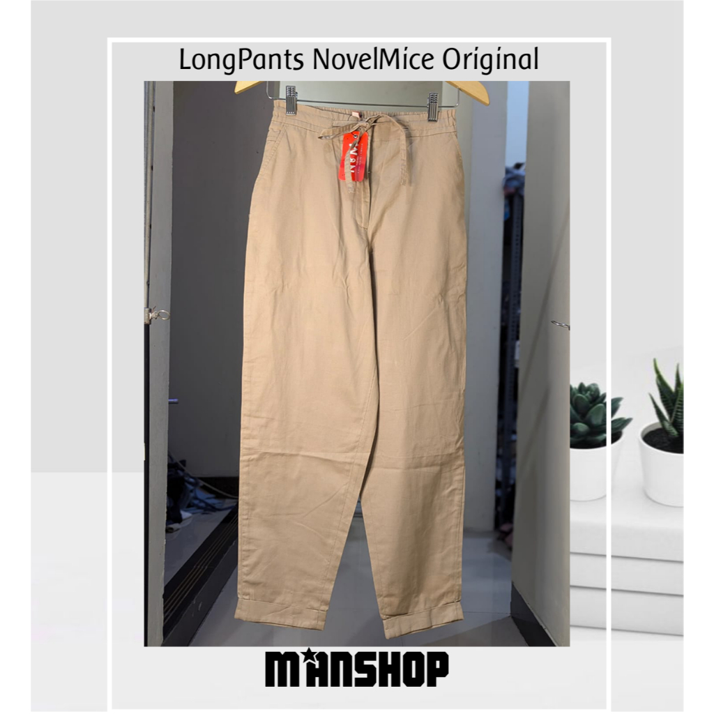 NovelMice Beige Twill Slim Pants Novel Mice Celana Baggy Slim Wanita Original
