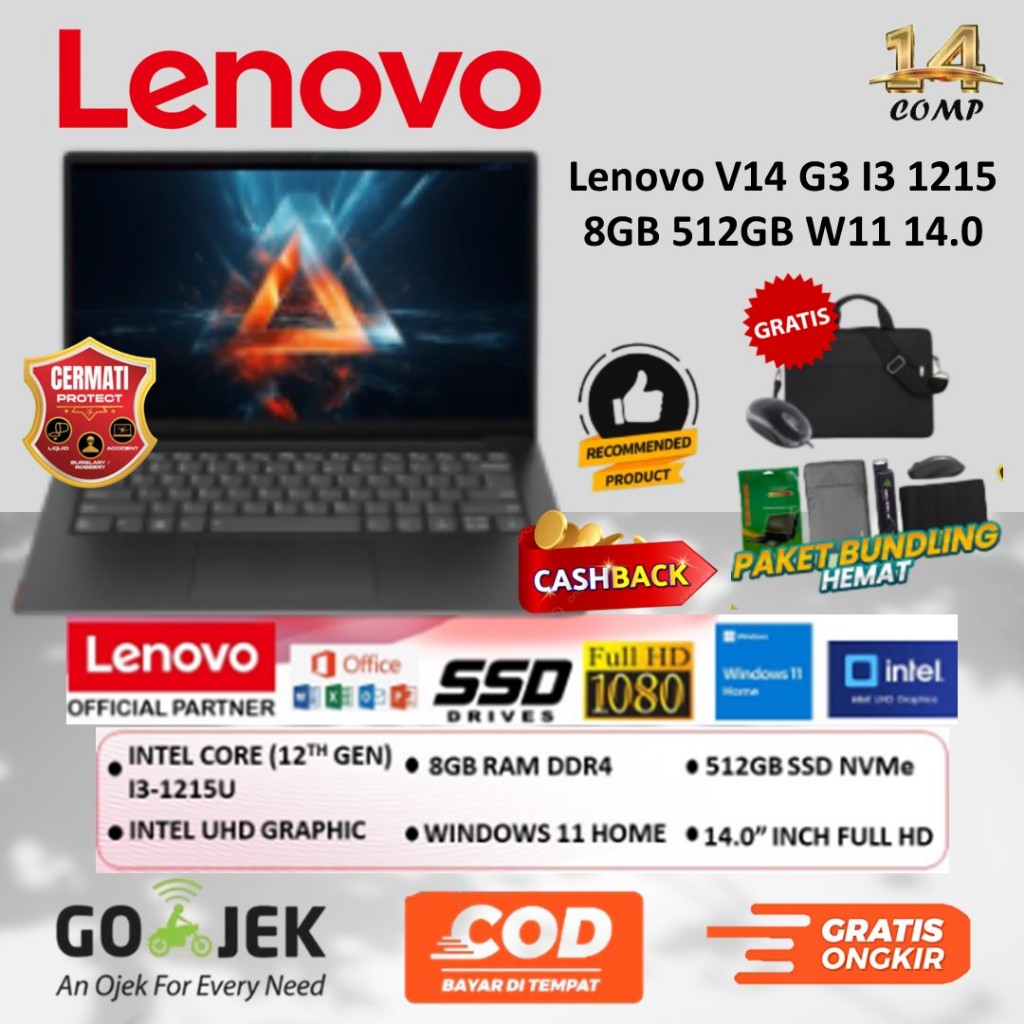 Lenovo V14 G3 I3 1215 8GB 512GB W11 14.0 Fhd 2Y - LAPTOP