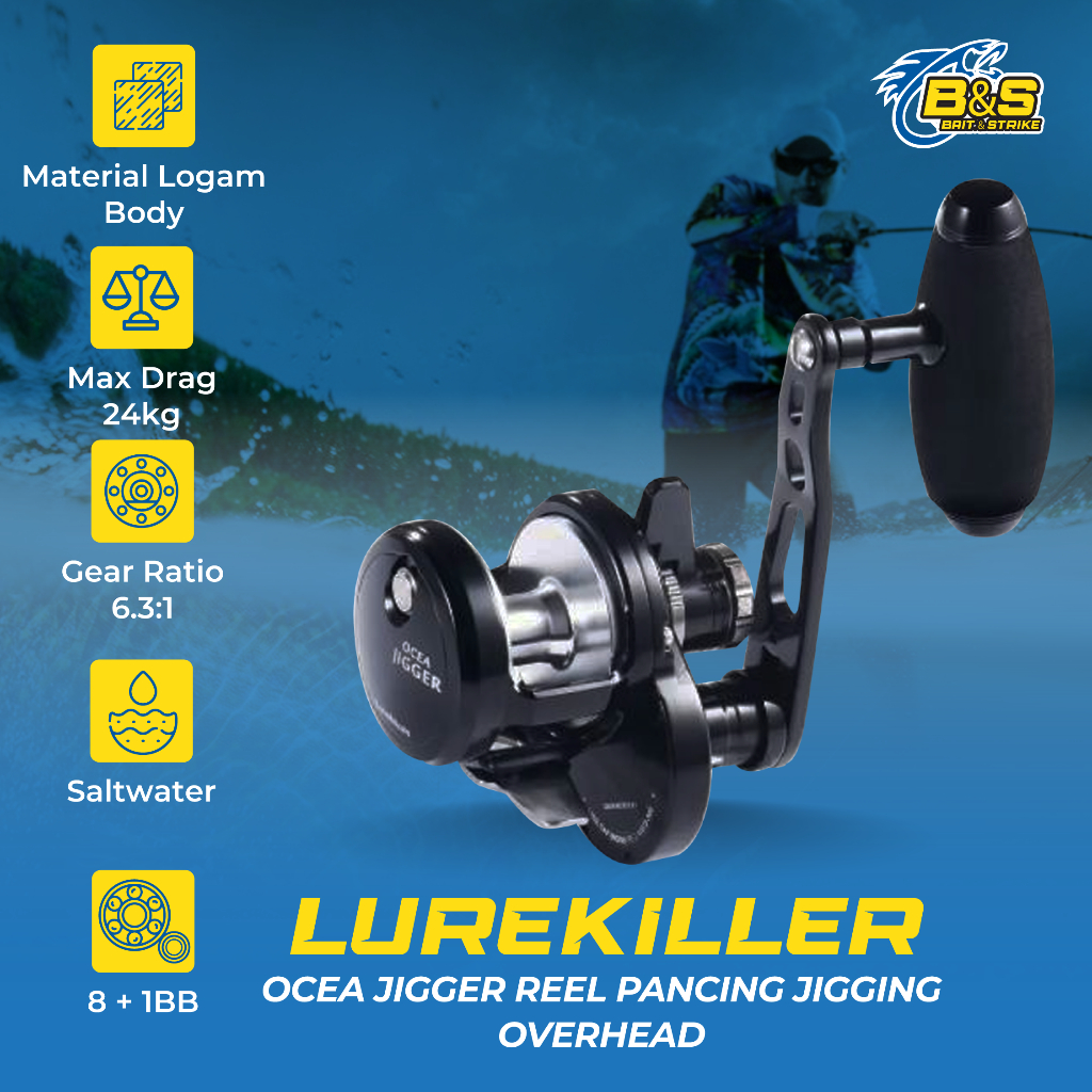 Lurekiller OCEA JIGGER Reel Pancing OH 1500HG/1501HG 24Kg Reel Pancing Jigging Overhead Plat Besi RP