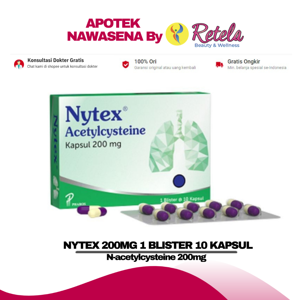 NYTEX 200MG 1 BLISTER 10 KAPSUL ( N-acetylcysteine 200 mg )