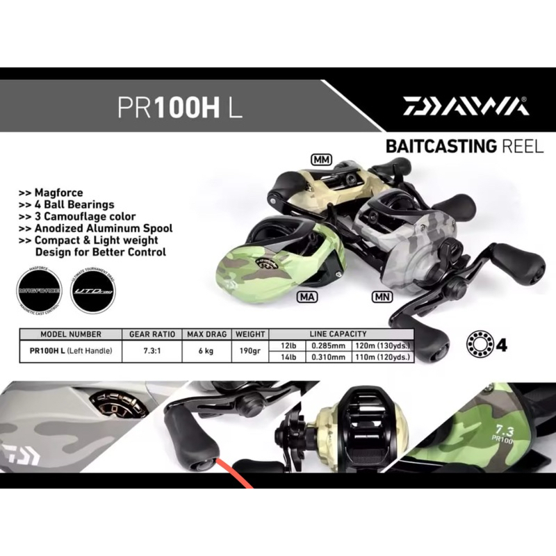 Reel BC Daiwa PR 100 HL MA 7.3:1 Gear Ratio