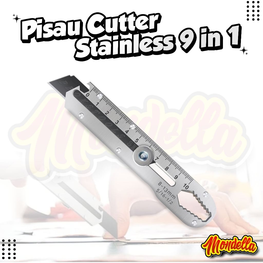 Cutter Stainless Besar 9in1 Super Tajam Tahan Karat Penggaris Screw Buka Kaleng Tutup Botol Baut Sek