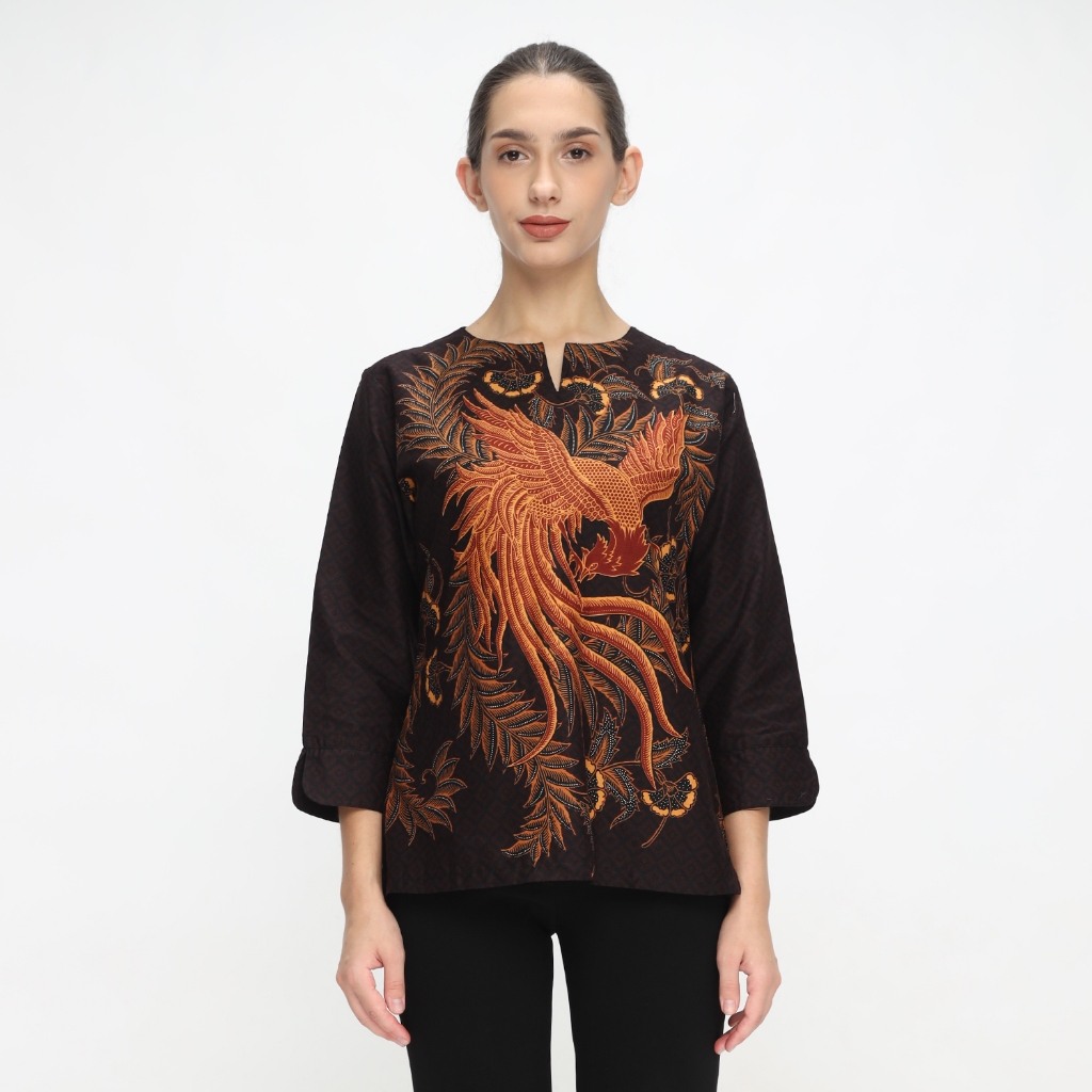 Blouse Batik Wanita Atasan Batik Wanita Lengan Panjang Warna Coklat OLR237