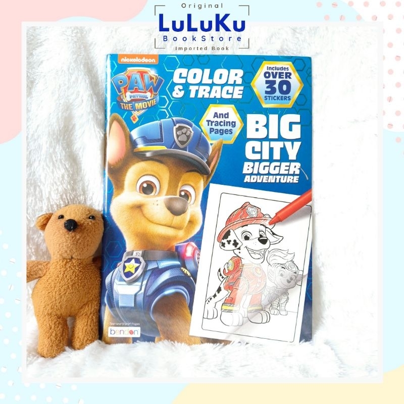 Buku Stiker aktivitas mewarnai Anak PAW PATROL THE MOVIE BIG CITY BIGGER ADVENTURE COLOR AND TRACE c