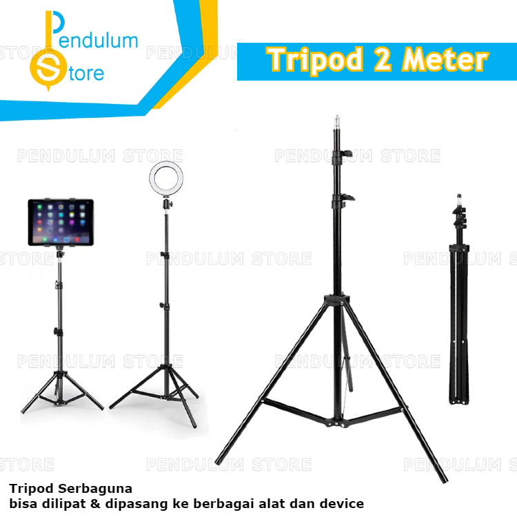 Tripod 2 Meter Serbaguna Portable Bisa Dilipat Light Stand Tripod 3 Section 200 cm Screw 1/4" untuk 