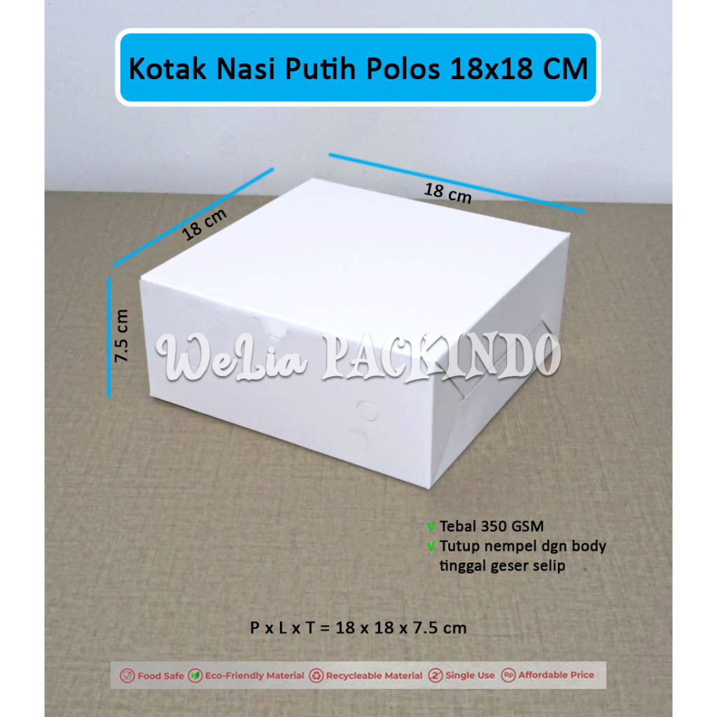 

[1 PCS] Kotak Nasi 18x18 Motif Putih Polos / Catering Box Nasi / Kotak Kue / Dus Makanan Model GS