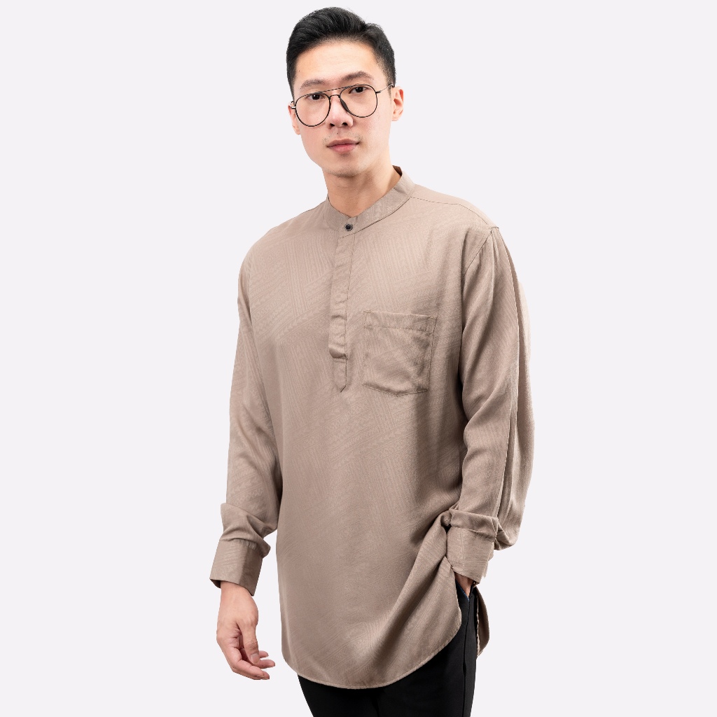 8211 E Kurta Pria Lengan Panjang  Batik Jacquard Mocca