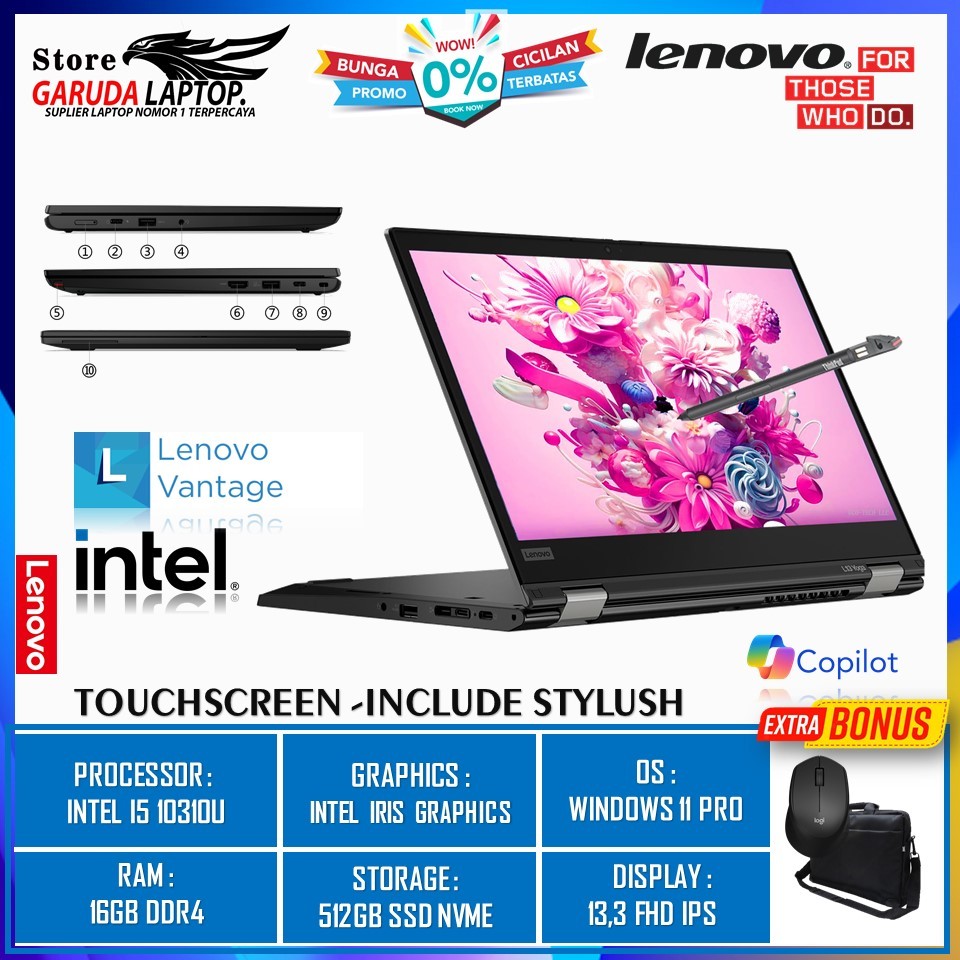 Lenovo Thinkpad L13 Yoga Intel Core i5 10310U RAM 16GB 512GB 13.3 FHD WIN11PRO BLACK TERLARIS