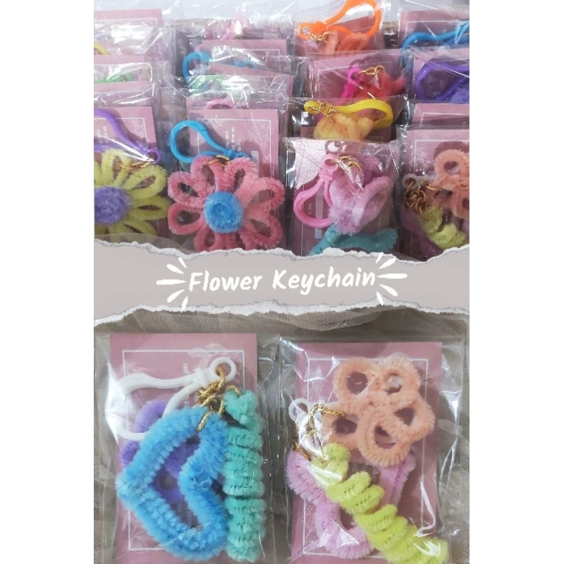[GROSIR / SOUVENIR] Gantungan Kunci Keychain Kawat Bulu Pipe Cleaner Bunga Flower Tulip Warna Pastel