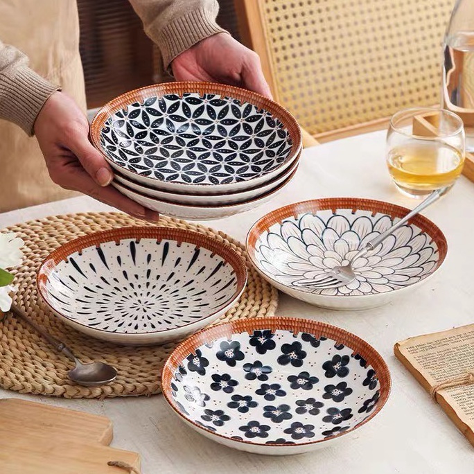 Piring Keramik Jepang inci Japanese Style Piring Makan Keramik Jepang inci Mangkok Inci Motif Bunga