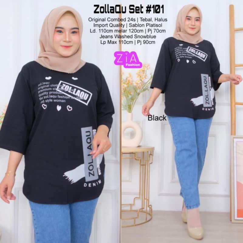 ZOLLAQU SET#101 SETELAN KAOS DAN CELANA JEANS WANITA BY ZIA