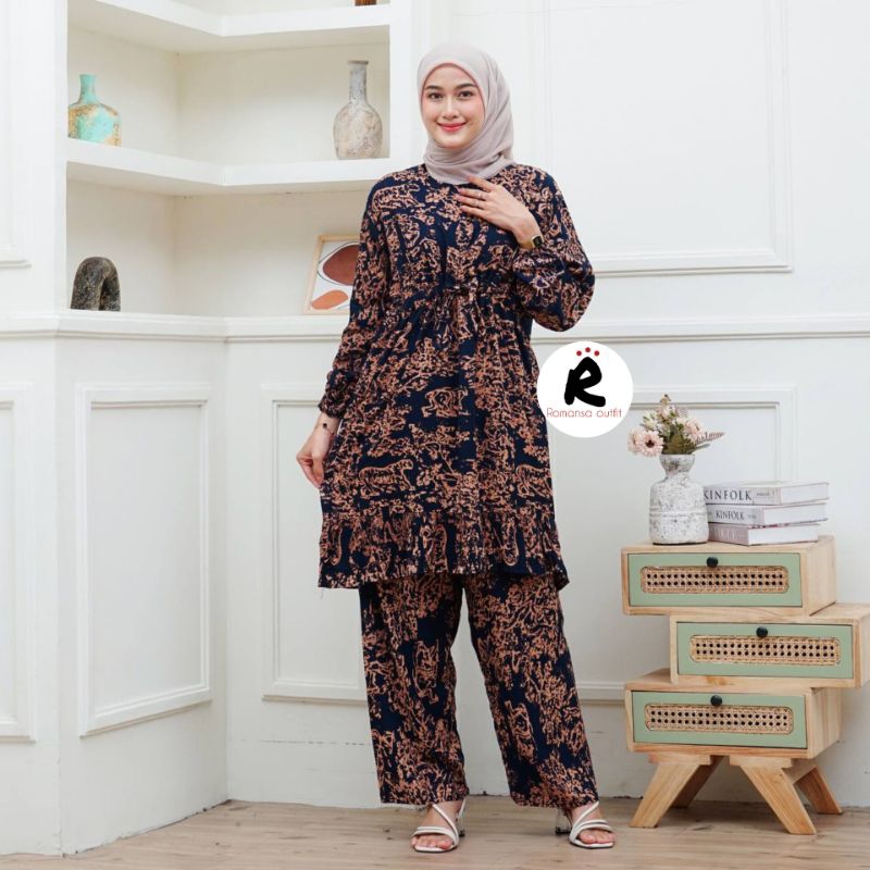 SETELAN TUNIK PUTRI MALU ABSTRAK JUMBO LD 120 & LD 110 BUSUI SETELAN TUNIK