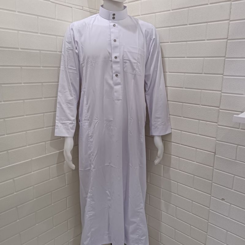 Jubah Gamis Pria Allebas Warna Putih Polos Lengan Panjang